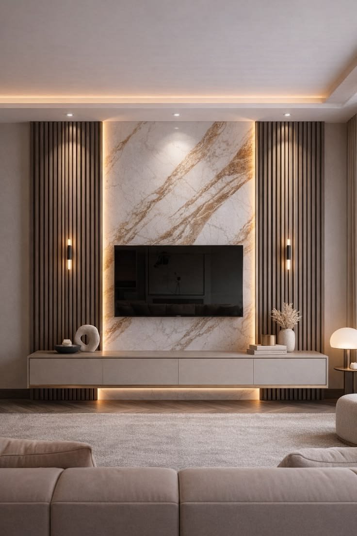 Built in media wall storage